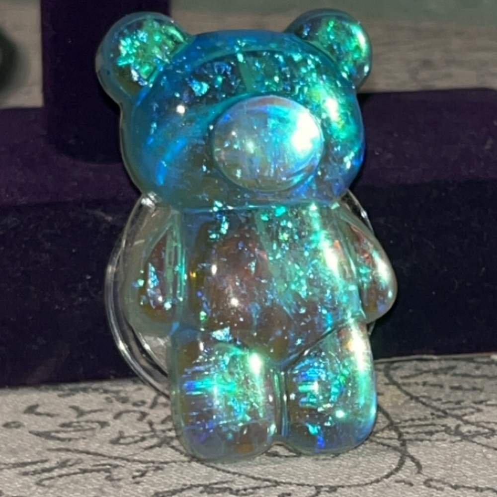 Blue iridescent resin bear figurine phone  socket #kawaii #resinart #gifting